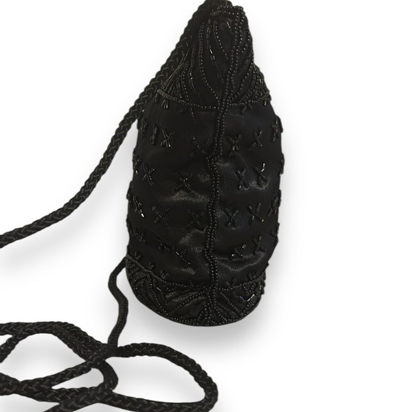 Vintage Mini Evening Bag Beaded Satin Black - Picture 3 of 6